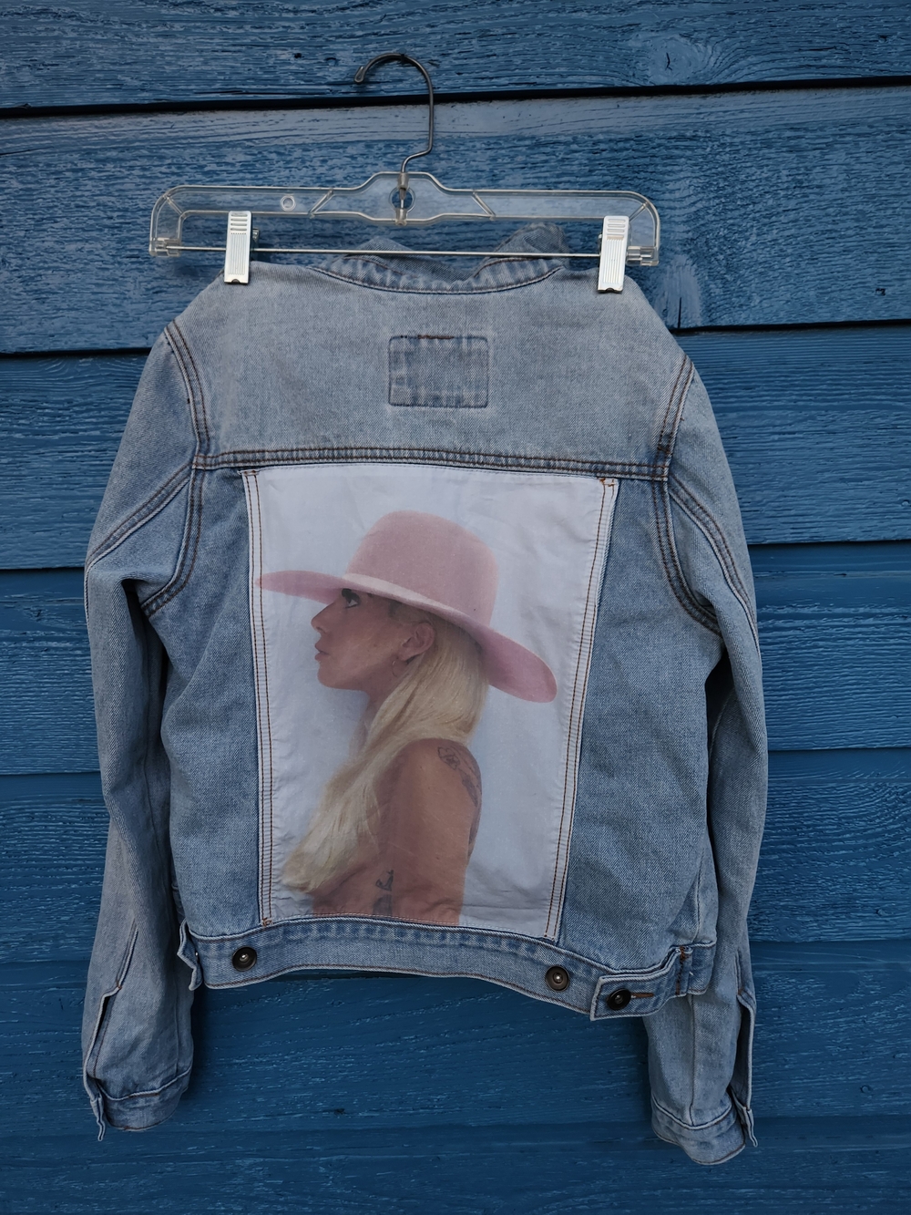 Lady Gaga Light Blue Denim Jean Jacket - GAGA Embroidered - Picture 2 of 8